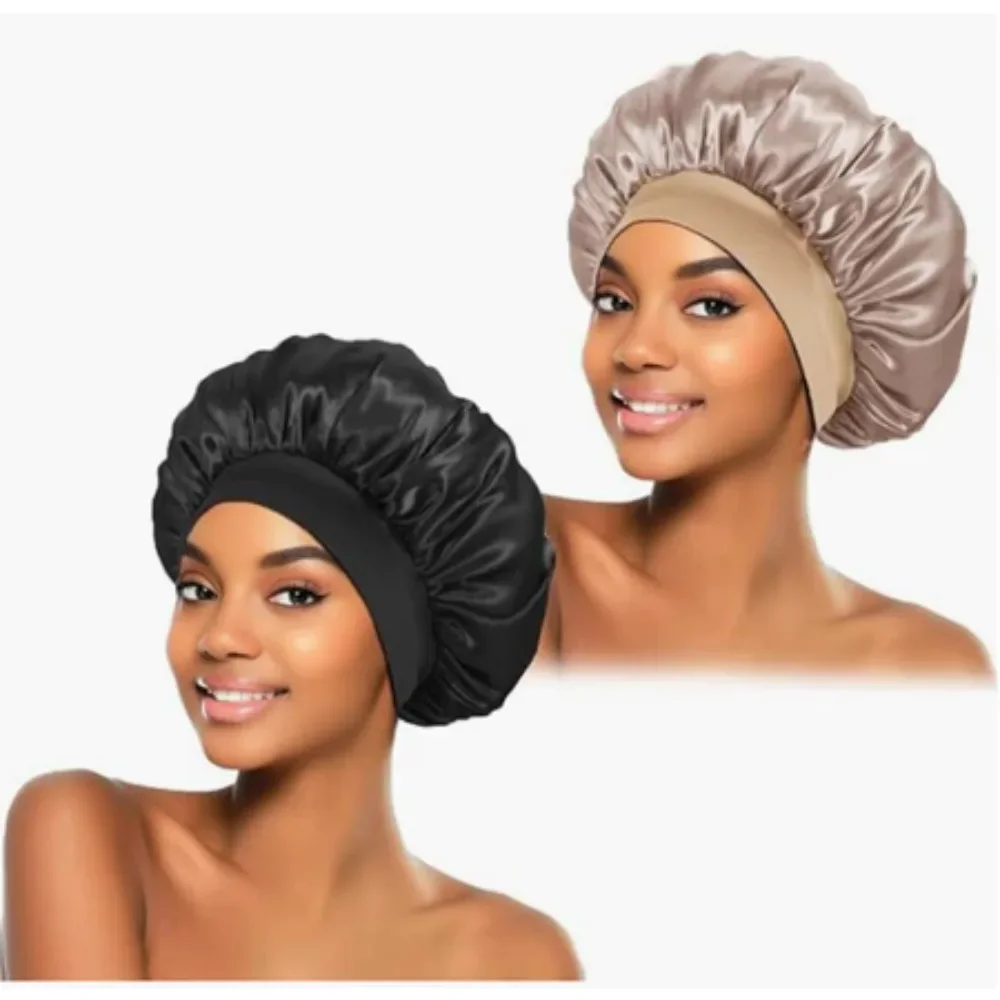 Satin Hair Bonnet - หมวกไหมพรมสําหรับนอนซาตินผมBonnetsนุ่มแถบยืดหยุ่นผ้าไหมหมวกนอนผ้าไหมห่อผมสําหรับผู้หญิงผู้ชายผมหยิกทุกวันใช้