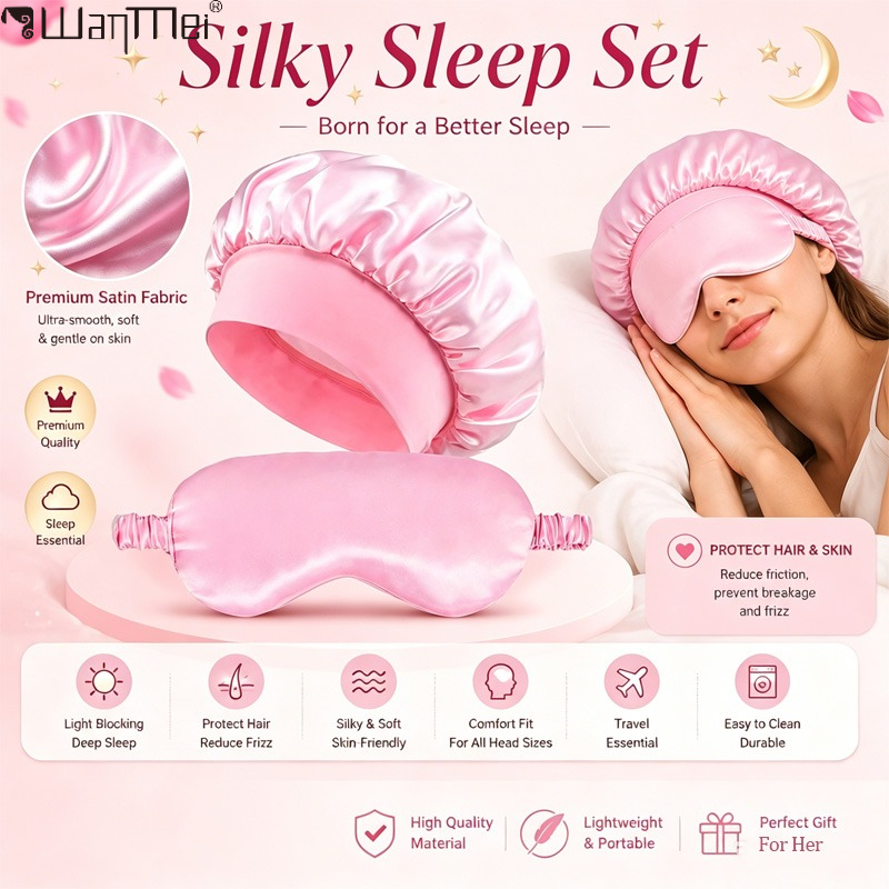 Satin Hair Bonnet - ﻿ ชุดผ้าปิดตาสำหรับนอนหลับแบบซาติน, ผ้าคลุมผมไหมแบบยางยืดกว้าง, ผ้าปิดตาแบบนุ่มสำหรับผู้หญิง ดูแลเส้นผม ช่วยให้นอนหลับสบาย