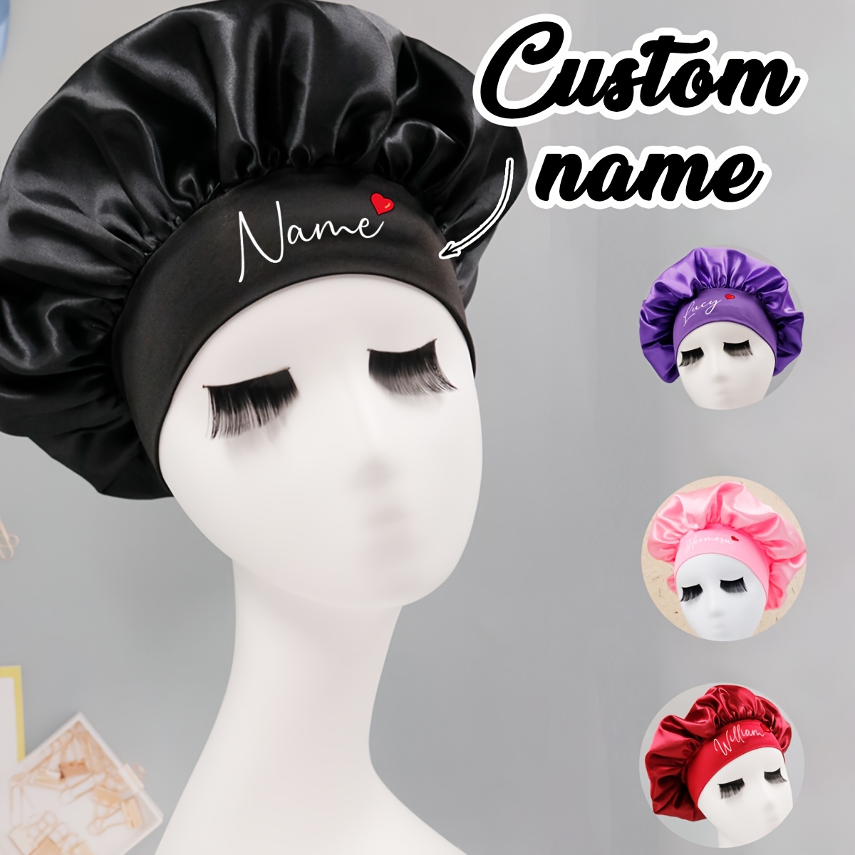 Satin Hair Bonnet - หมวกคลุมผมผ้าซาตินแบบกำหนดเอง หมวกนอนหลับส่วนตัว ปรับแต่งได้ ผ้าพันผมกลางคืน ของขวัญวันเกิดสำหรับผู้หญิง คุณแม่