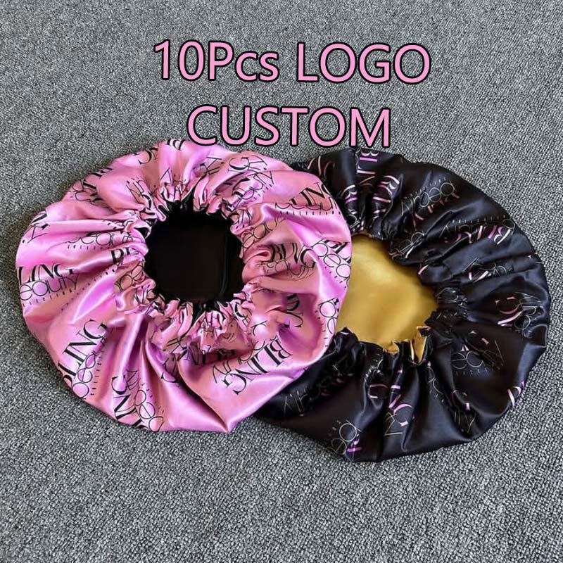 Satin Hair Bonnet - หมวกไหมพรมแบบกำหนดเอง หมวกนอนผ้าซาตินสำหรับผู้หญิง หมวกคลุมผมปรับได้ หมวกนอนกลางคืนเพื่อความงาม ปรับแต่งโลโก้ได้ทั่วทั้งใบ