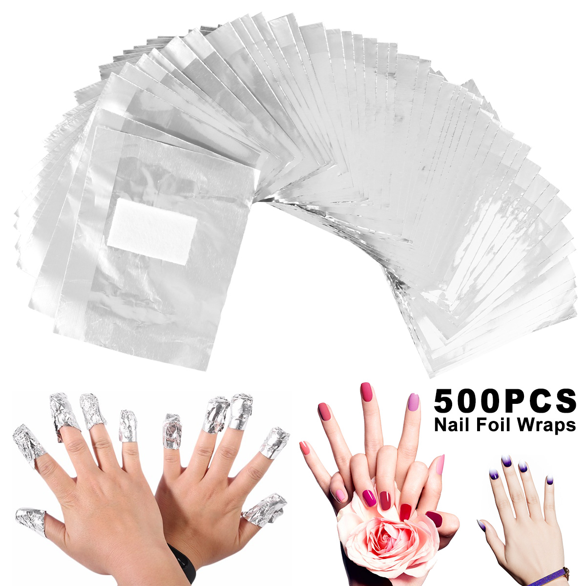 Hair Care Gel - แผ่นเช็ดทำความสะอาดเล็บอะลูมิเนียมฟอยล์ 500/1000 ชิ้น สำหรับล้างเจลยาทาเล็บ ล้างอะคริลิค ยูวีเจล
